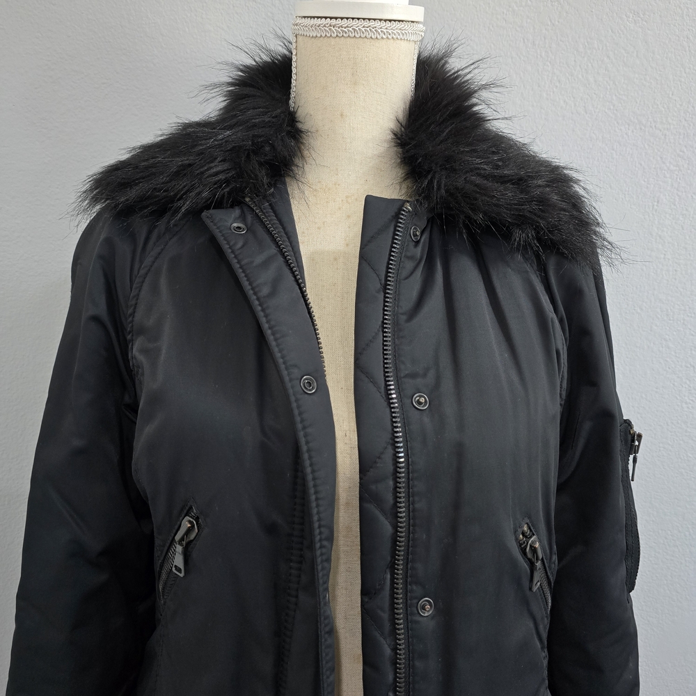 Express Black Puffer Jacket with Fur Trim - Picture 2 of 9